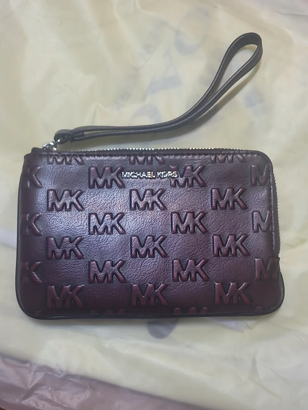 Michael Kors Men's Embossed MK Wristlet - Deep Burgundy